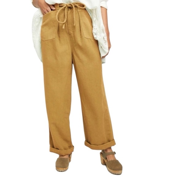 Free People | Lights Down Rolled Straight Leg Pants In Golden Palm Size Small - Picture 1 of 8